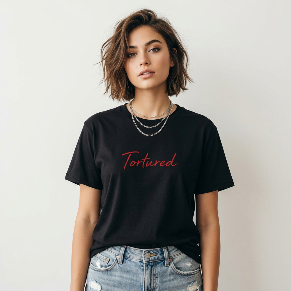 Black Tortured Red Cursive Graphic Tee S